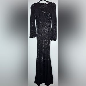 Lantern Sleeve Mermaid Hem Sequin Dress Black